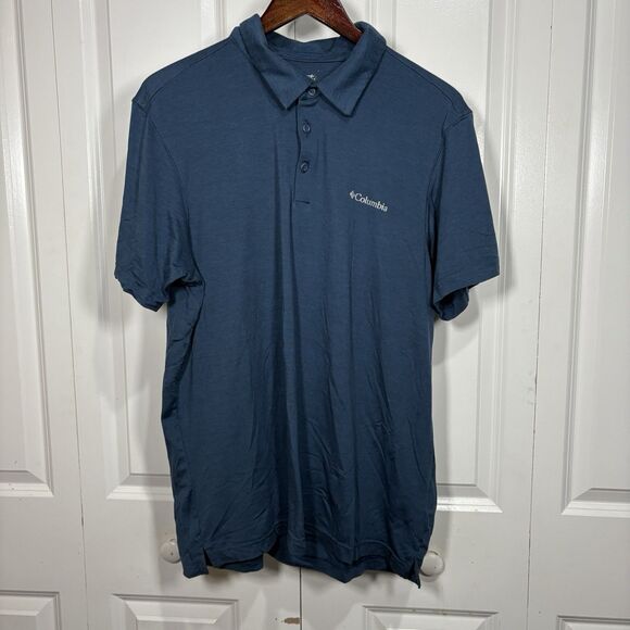 Columbia Omni-Wick Short Sleeve Polo Blue Mens Sz Large Golfing Outdoors - Picture 1 of 9
